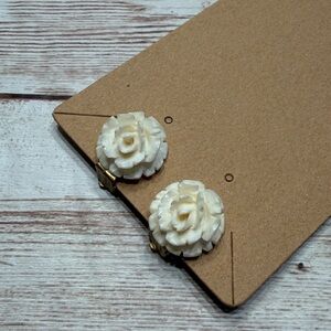 Vintage Cream Rose Clip On Earrings